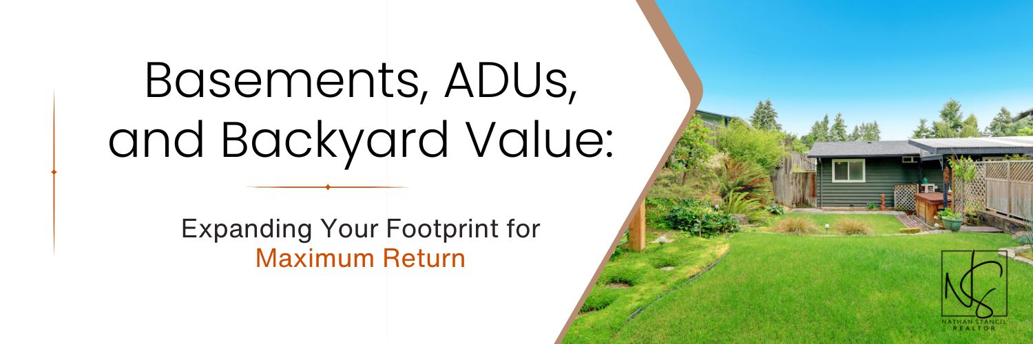 Backyard with ADU and finished basement in a Portland home, showing expanded living space