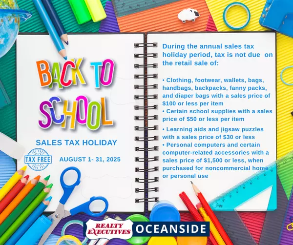 Back to School Tax Free Shopping Holiday,Realty Executives Oceanside