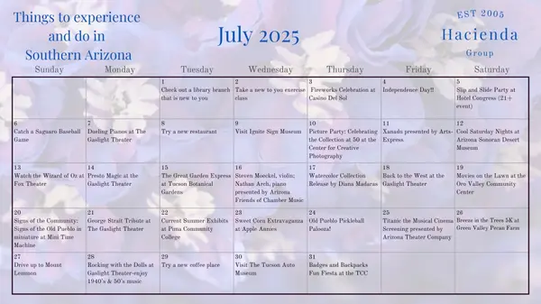 July 2025 Experience Calendar