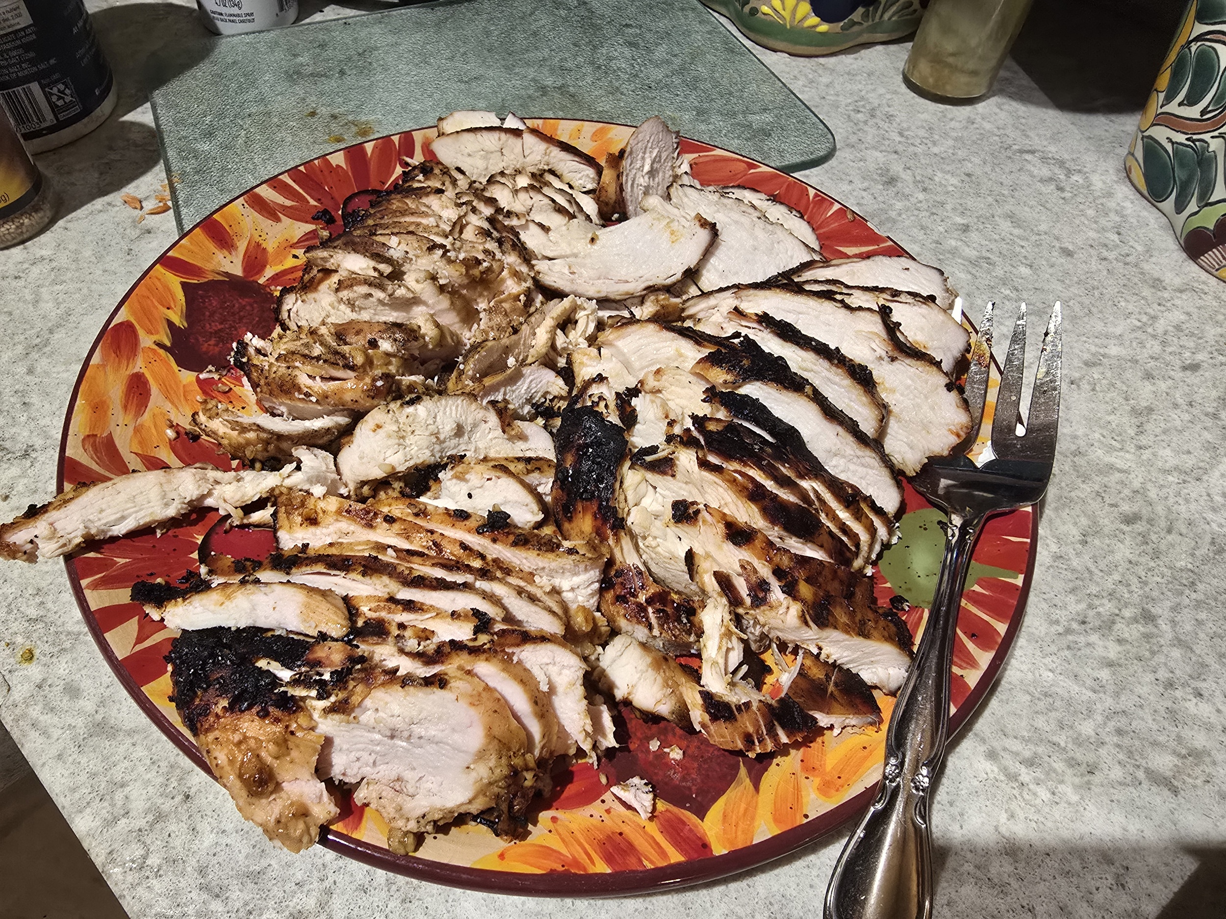 Marinated chicken grilled and sliced
