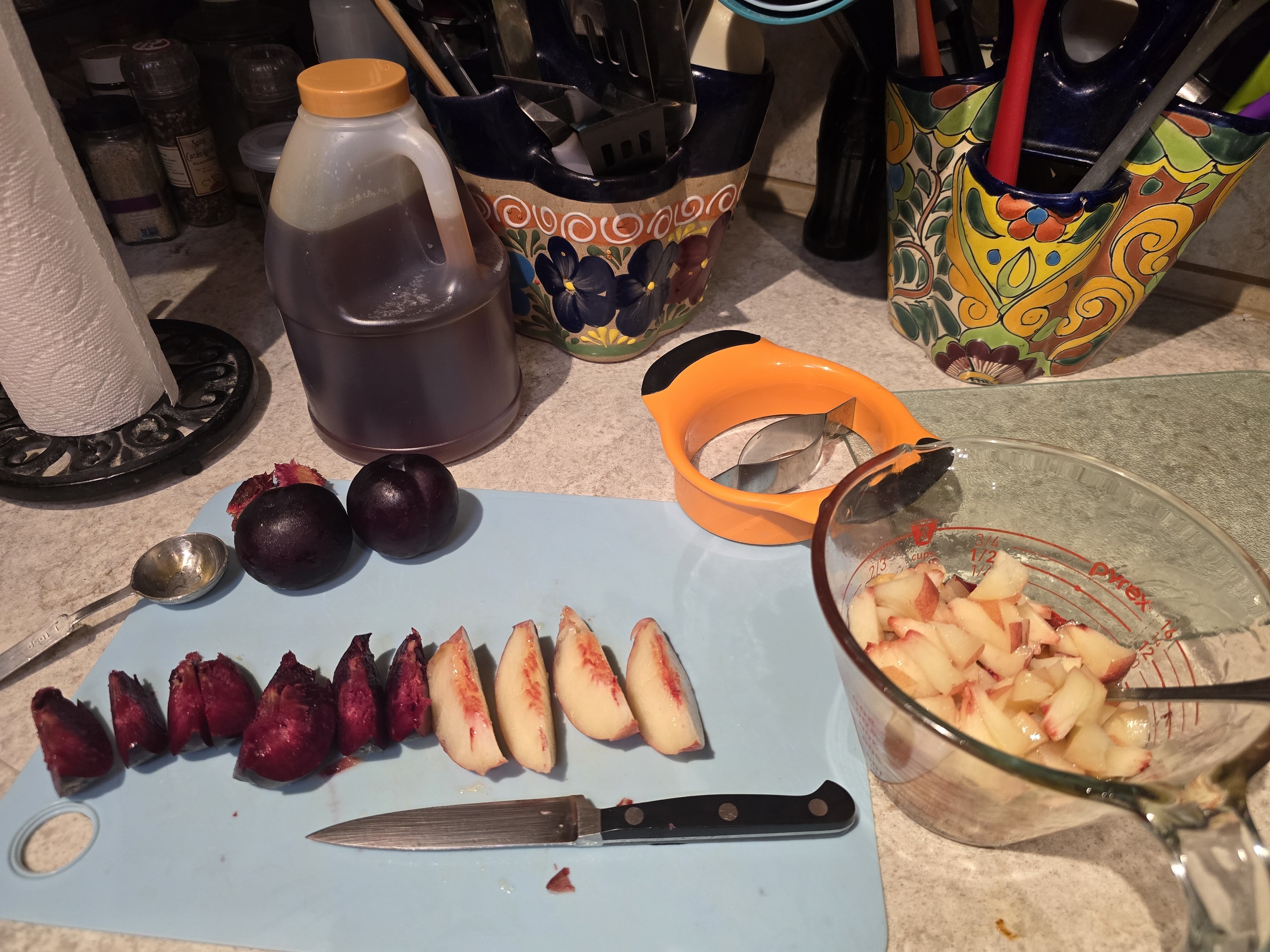 Fresh peaches and plums chopped