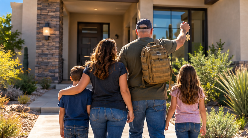 Veteran and family celebrating homeownership in Tucson Arizona