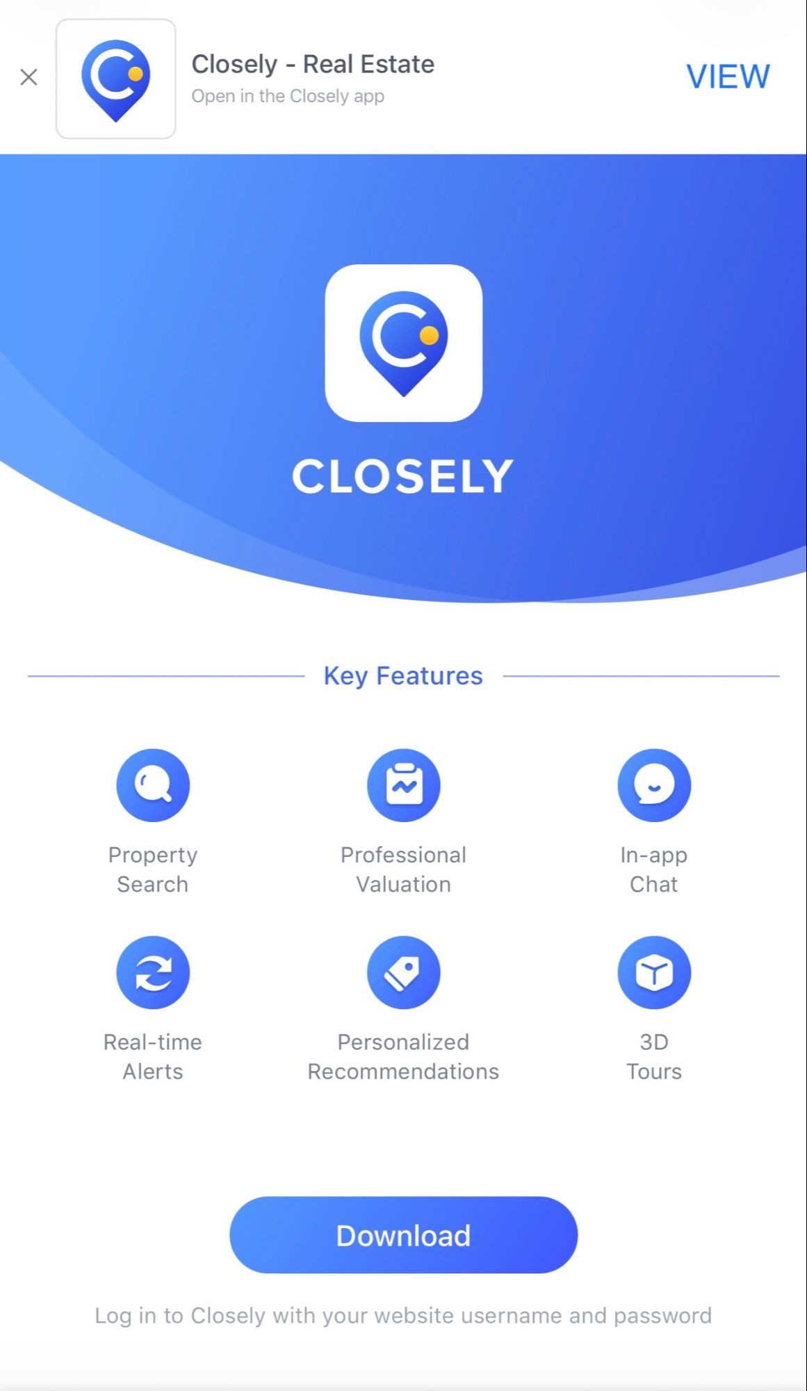 Closely Real Estate app download link on Billy Morris Real Estate for Tucson-area homebuyers searching homes on mobile.
