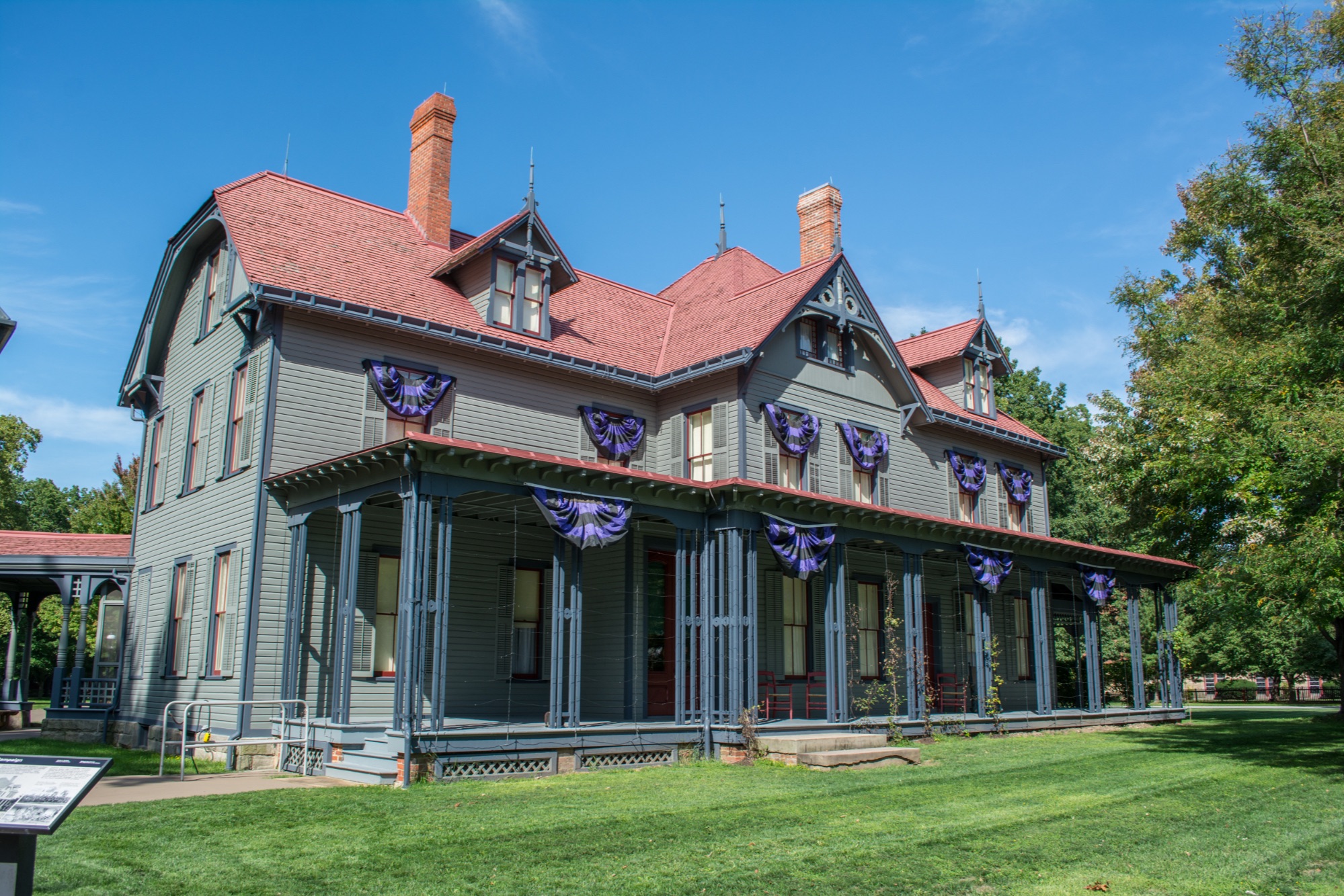 Front exterior of President James A. Garfield’s historic Lawnfield home in Mentor, Ohio.