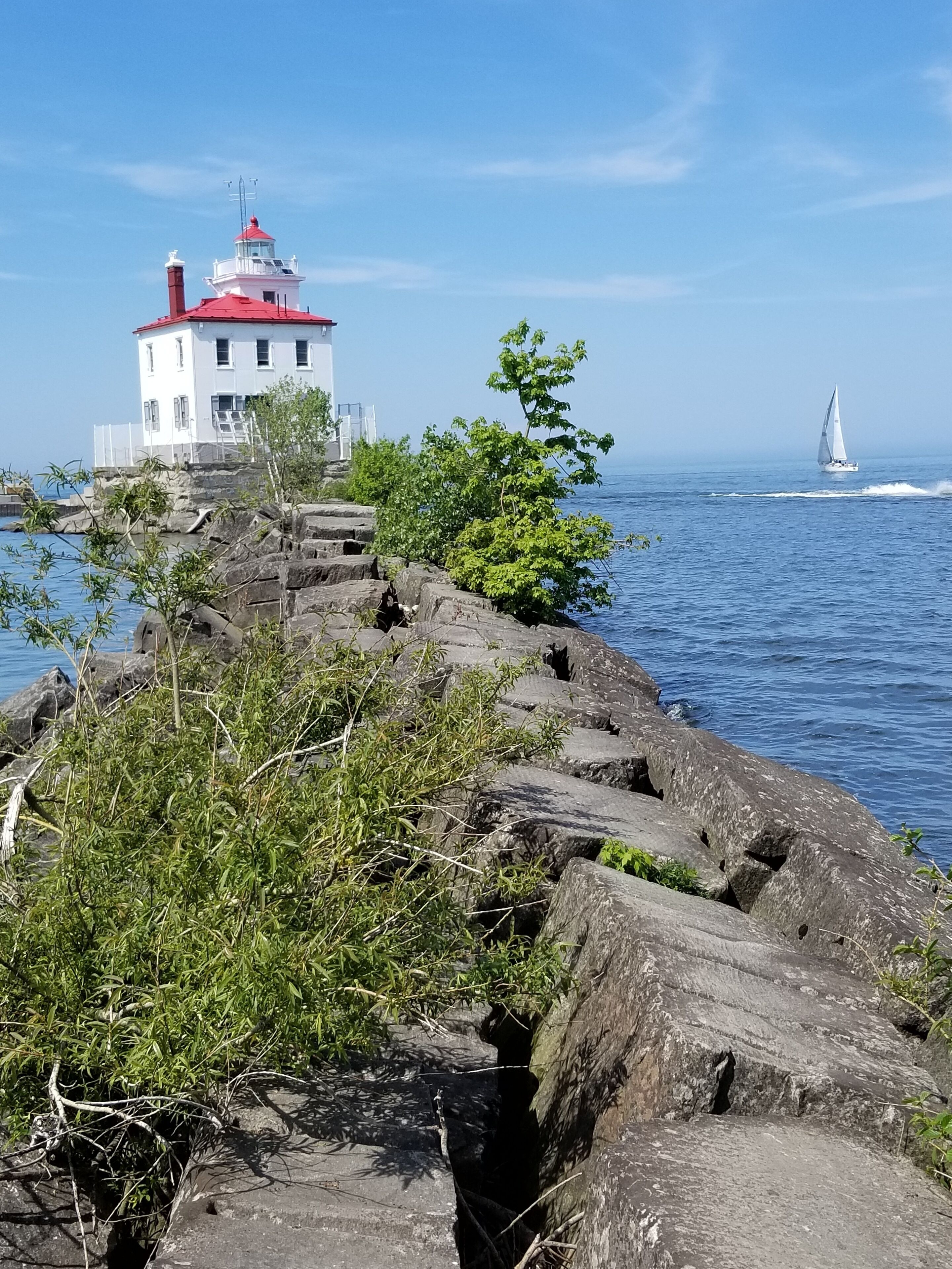 Fairport Harbor West Breakwater Lighthouse along Lake Erie near Headlands Beach State Park in Mentor, Ohio.