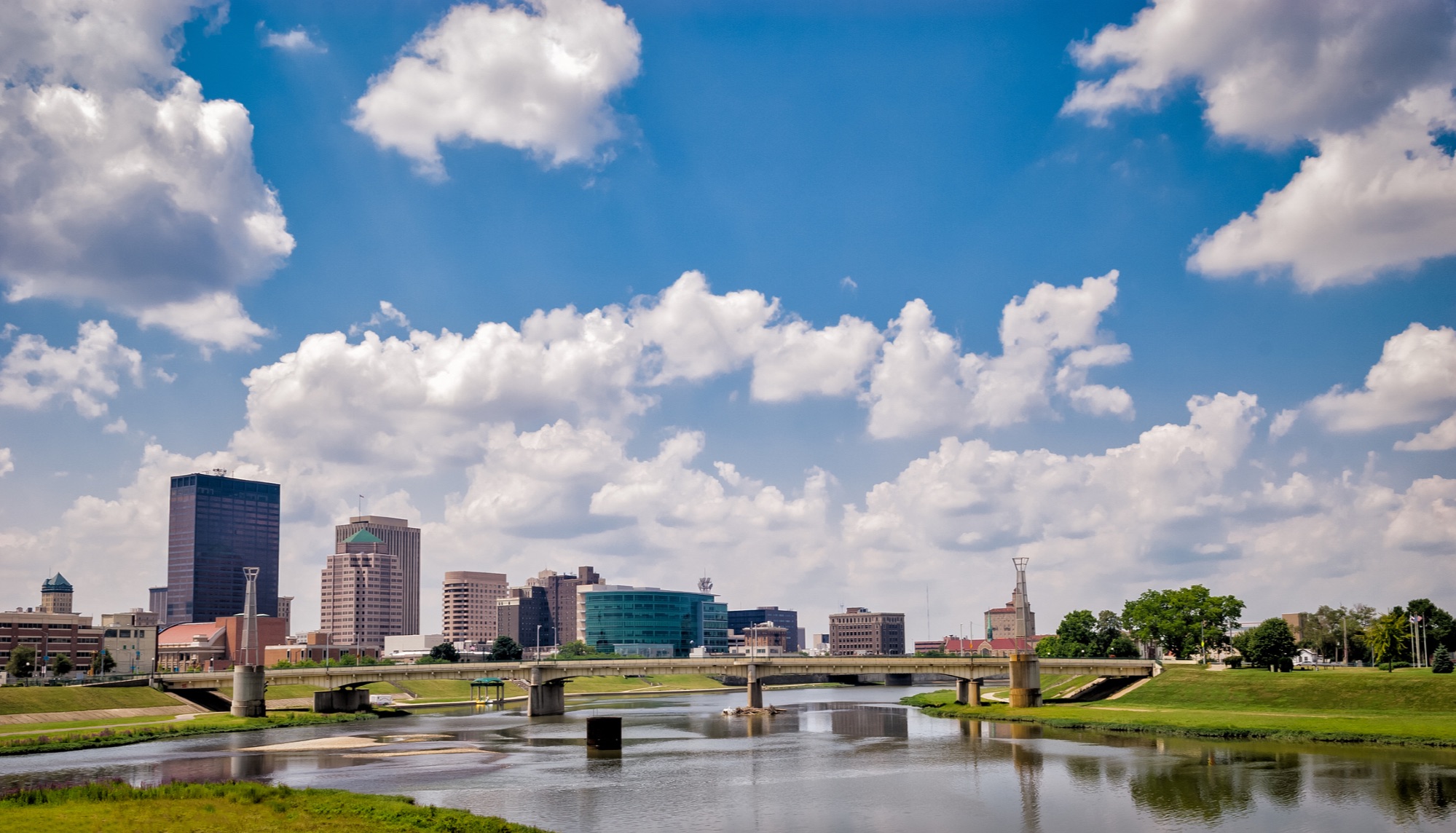 Dayton Ohio. A view downtown Dayton, Ohio as Mad River wraps around on a nice afternoon.