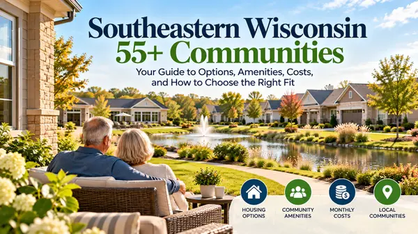 55+ communities in Southeastern Wisconsin featuring low-maintenance homes, landscaped grounds, and active-adult living.