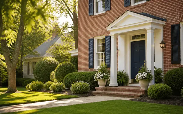 Brick colonial home in a tree-lined DMV suburb prepared for sale