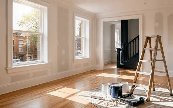 Mid-renovation interior of a DC-area rowhouse being flipped