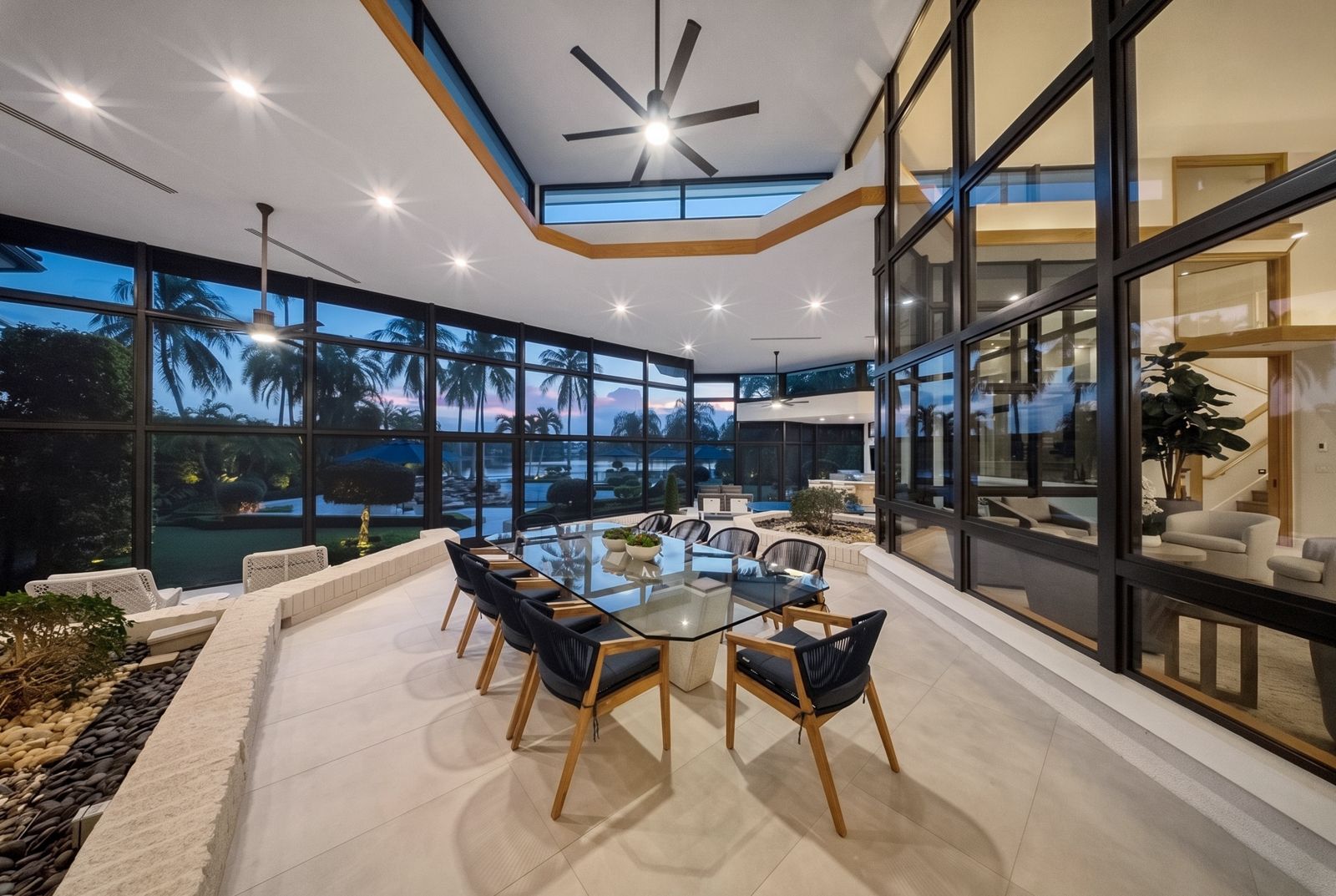 Covered terrace and open living space in a Weston luxury estate