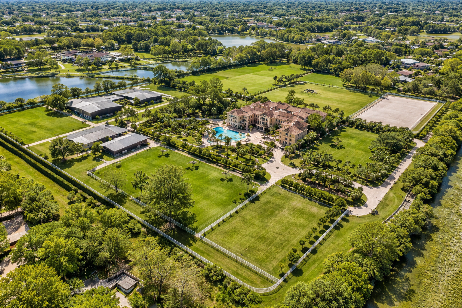 Aerial view of estate property in Southwest Ranches showing acreage and privacy