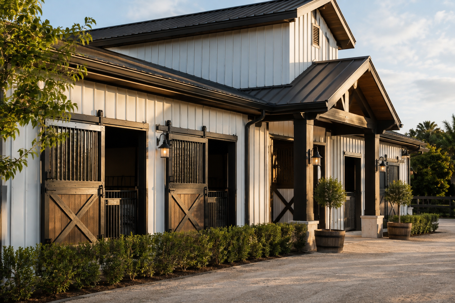 Custom horse barn on a Southwest Ranches Florida equestrian estate