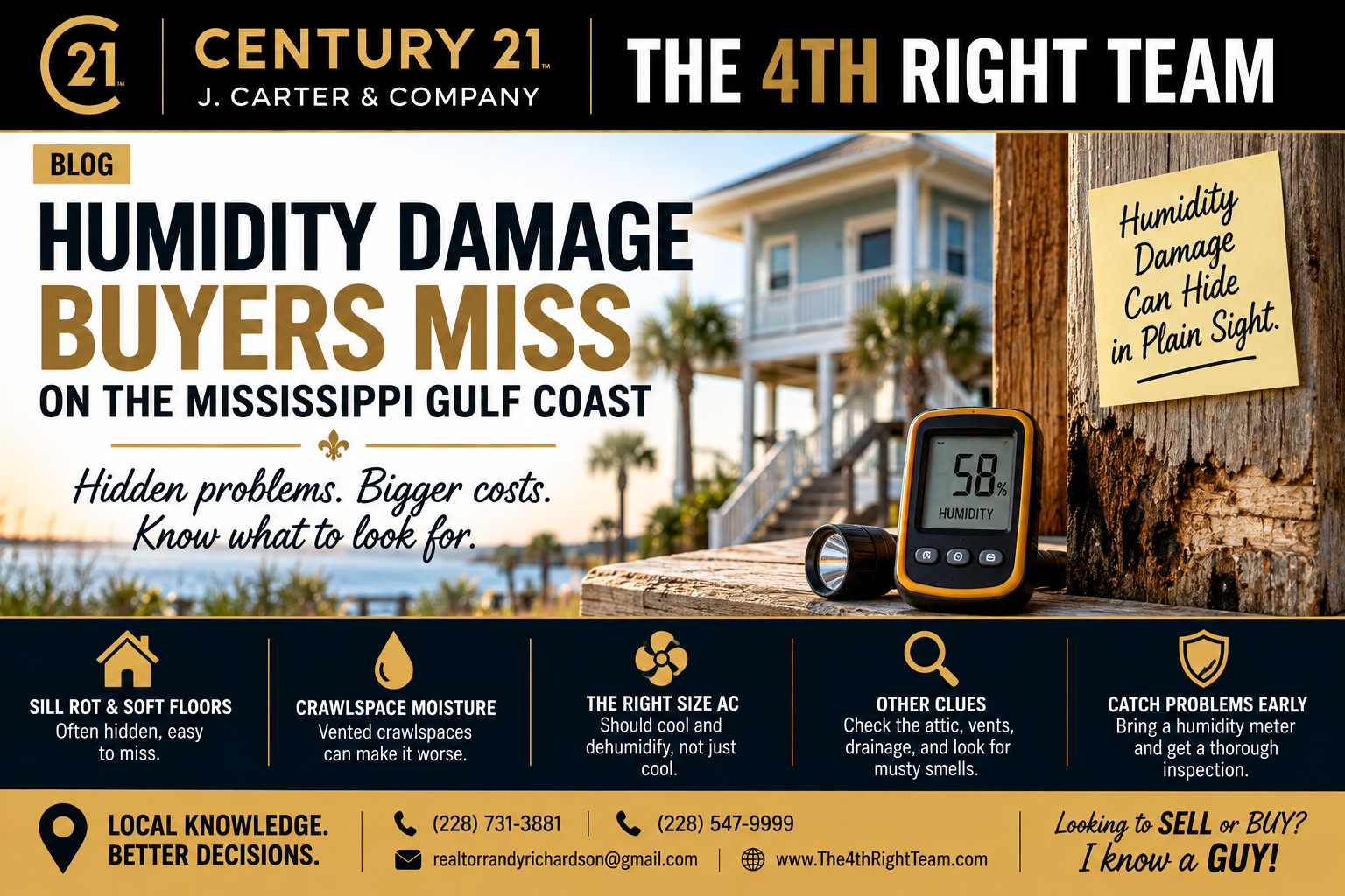 Humidity damage Mississippi Gulf Coast homebuyers may miss, including hidden moisture problems that can affect wood, walls, crawl spaces, and overall home condition.