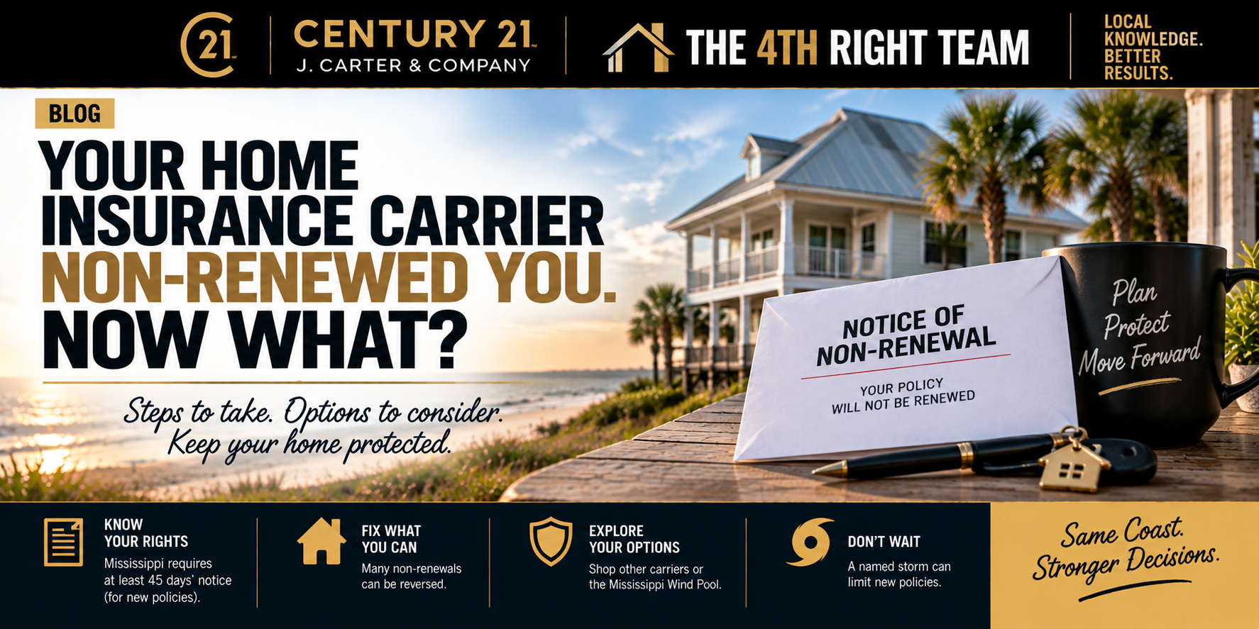 Your home insurance carrier non-renewed you: what Mississippi Gulf Coast homeowners should do next, including finding replacement coverage and avoiding a lapse in protection.