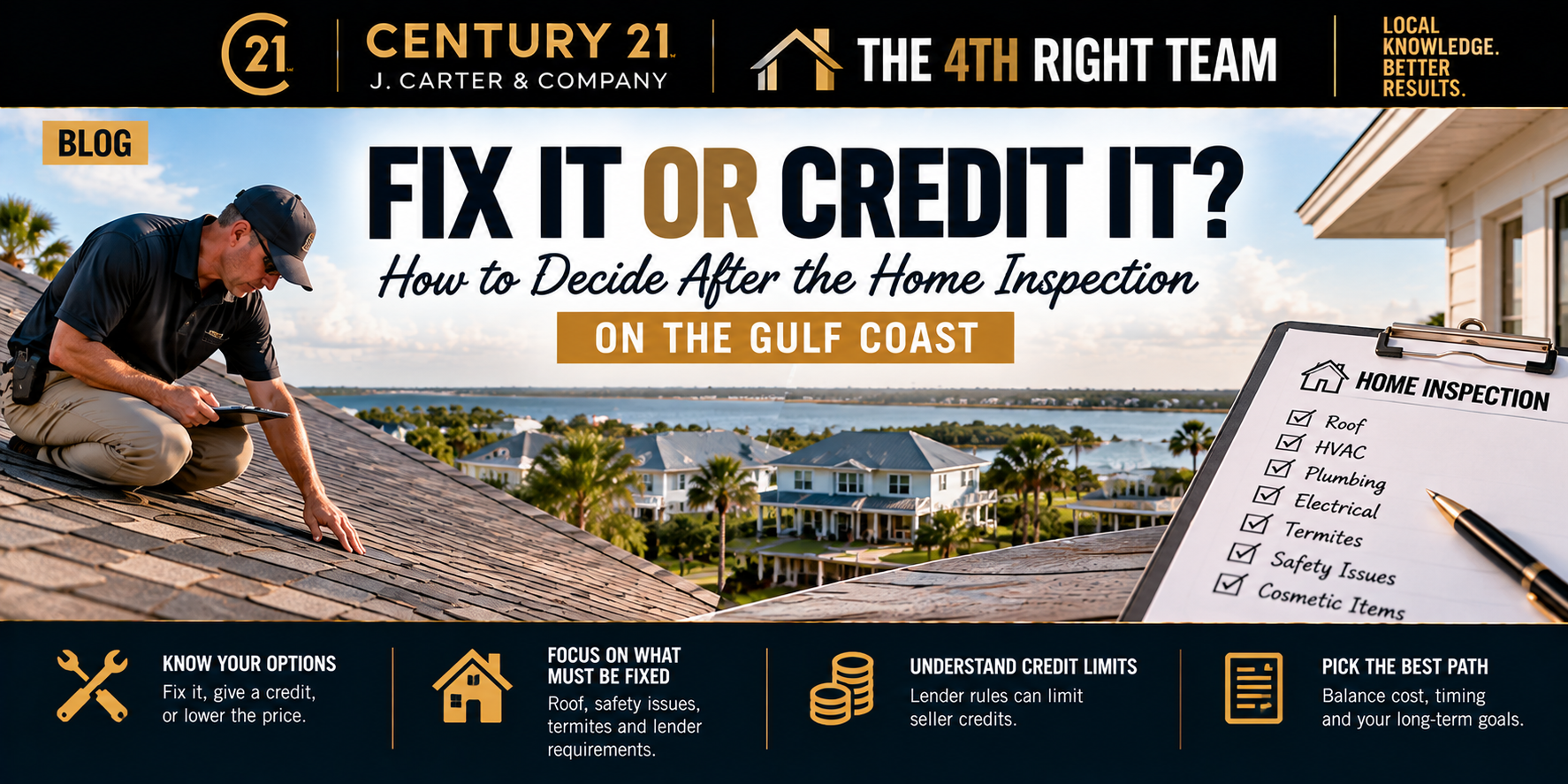 Fix it or credit it? How Mississippi Gulf Coast buyers and sellers can decide whether to make repairs or negotiate a credit after a home inspection.