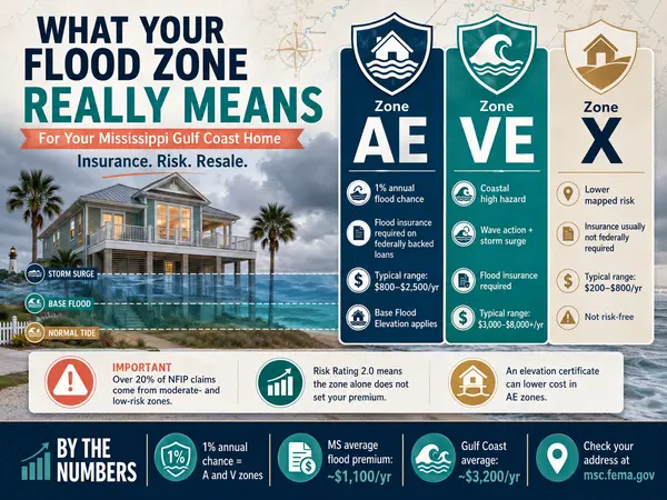 feature image of What a Flood Zone Designation Actually Means for Your Mississippi Gulf Coast Home