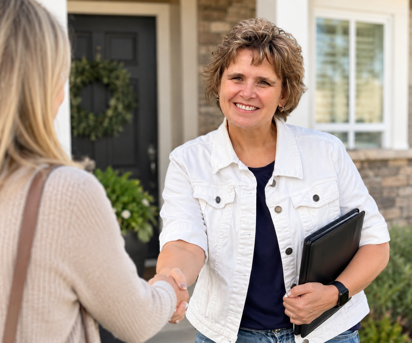 Amy Atkinson, Riverton UT real estate agent, shaking hands with a first-time home buyer