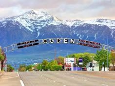 Welcome to Ogden, Utah sign with Wasatch Mountains