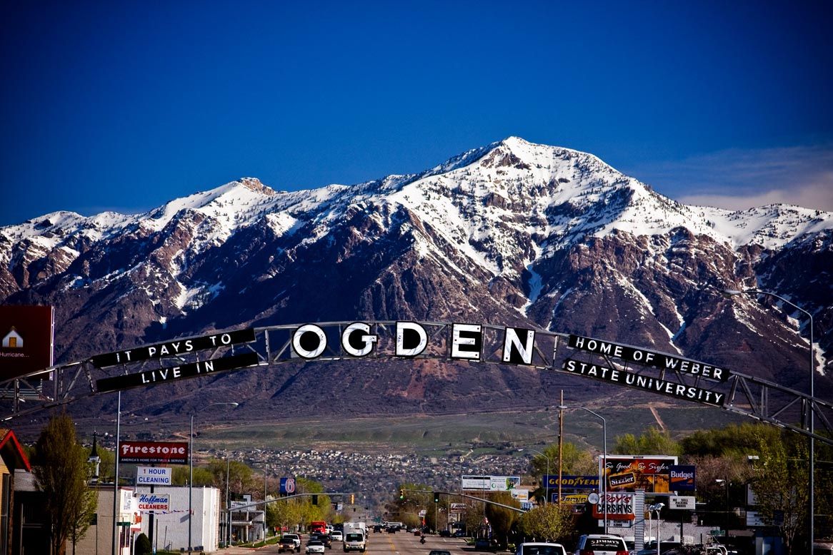 Historic OGDEN sign with Wasatch Mountains, Weber County, Utah