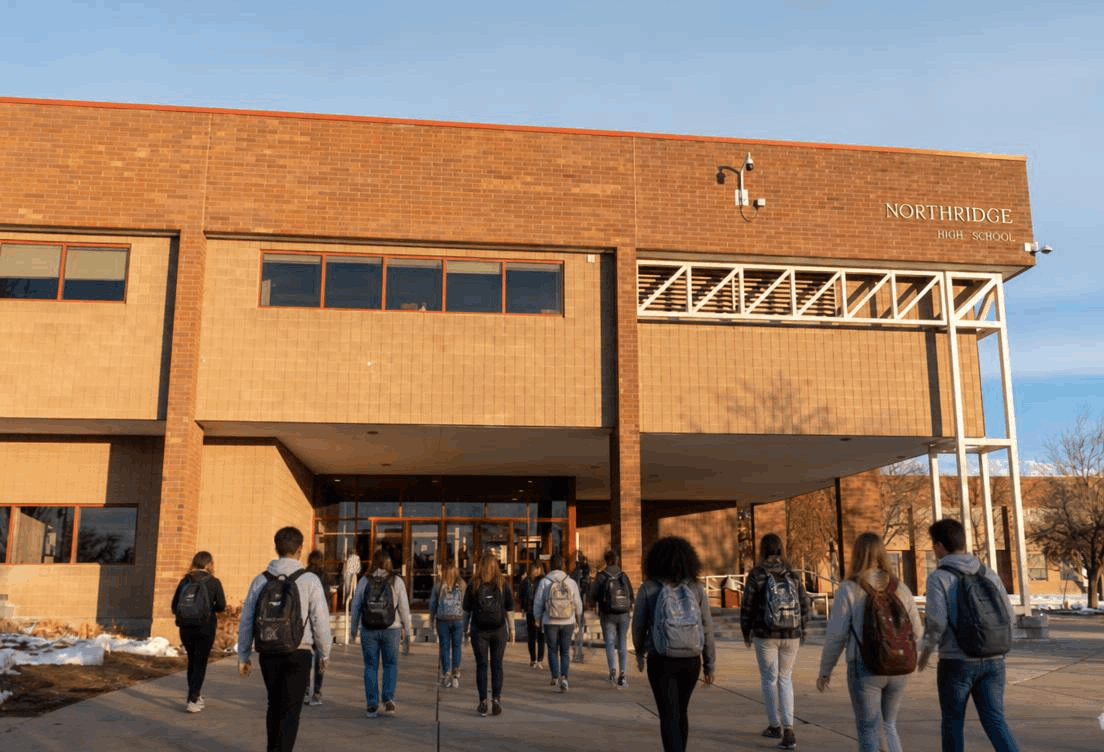 Students walking into Northridge High School in Layton, Utah, the high school serving South Weber