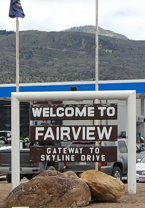 Welcome to Fairview sign, Gateway to Skyline Drive, in Fairview, Utah
