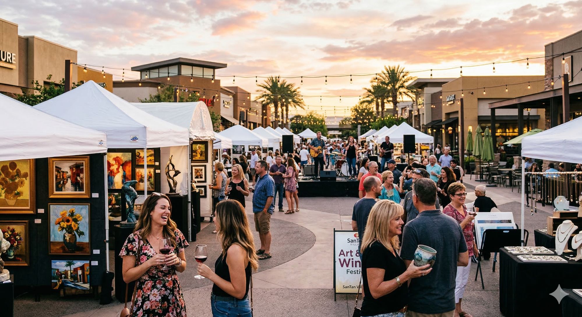 SanTan Village Art and Wine Festival in Gilbert Arizona with local vendors and wine tasting