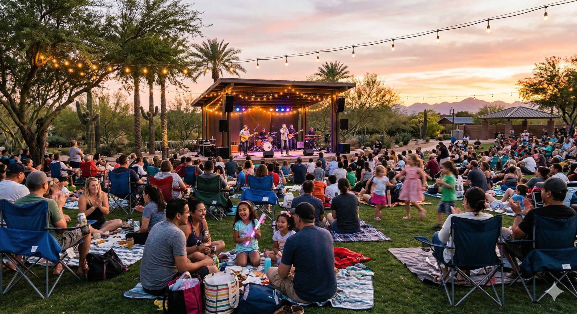 Residents enjoying outdoor concert in Gilbert Arizona community park