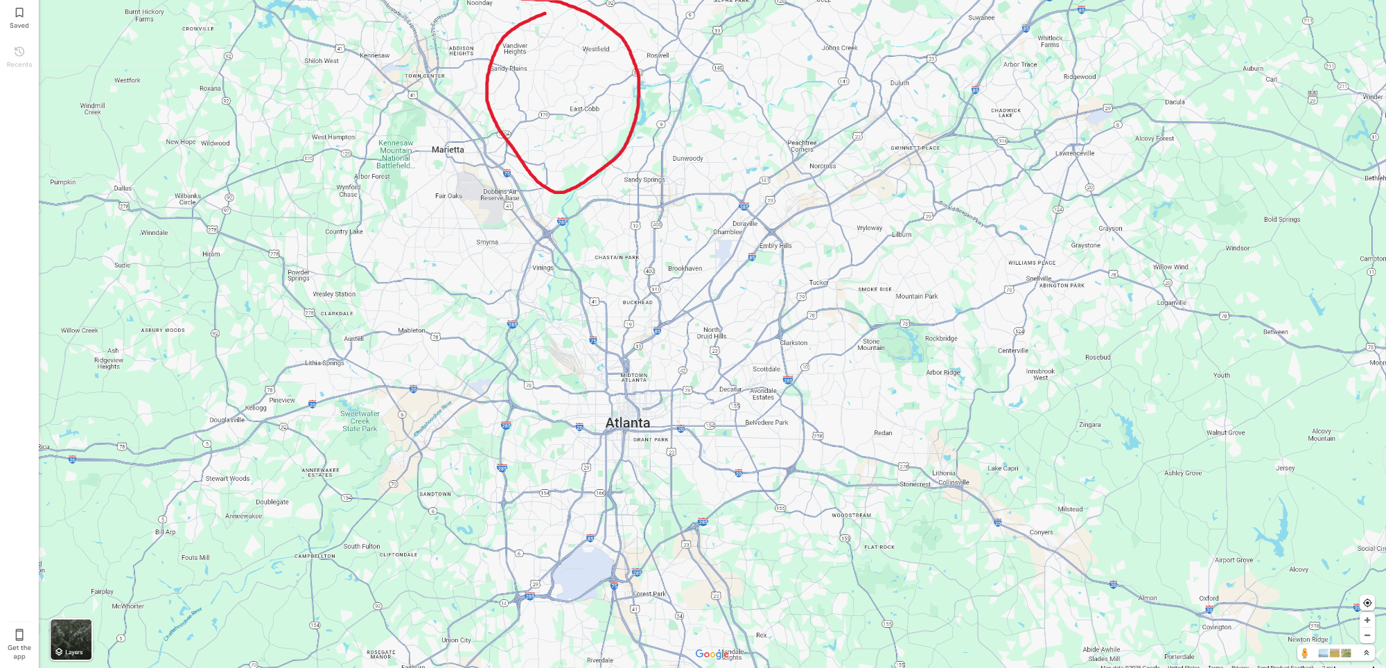 East Cobb sits just to the NorthWest of Atlanta