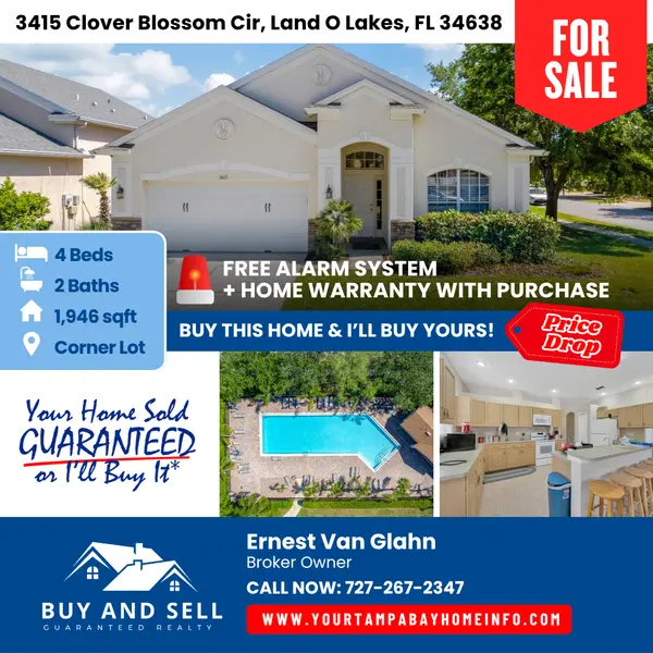 3415 Clover Blossom Cir – Land O’ Lakes, FL FREE Alarm System + Home Warranty With Purchase!,Ernest Van Glahn