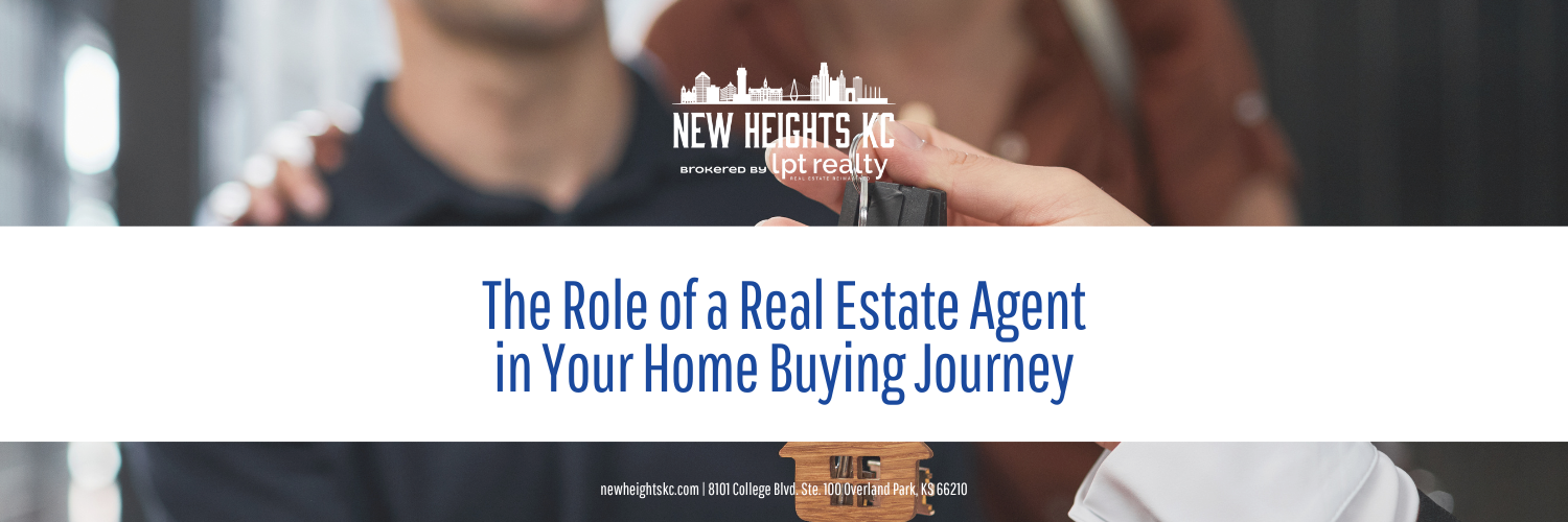 Hands holding house keys, with a real estate agent logo and the headline "The Role of a Real Estate Agent in Your Home Buying Journey".