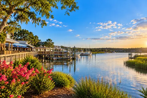 Golden-Hour Waterfront Marina Boardwalk