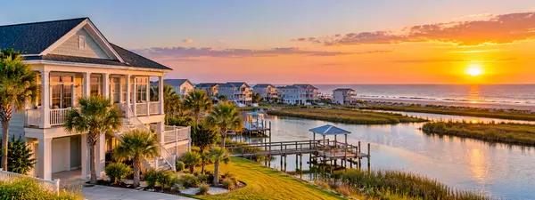 Golden Sunset Over Coastal Canal Homes