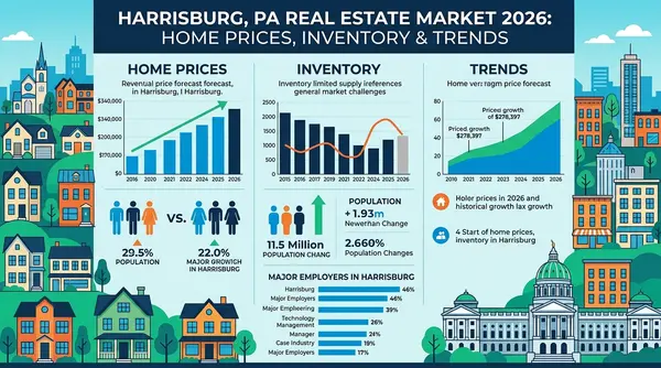 feature image of Harrisburg, PA Real Estate Market 2026: Home Prices, Inventory &amp; Trends