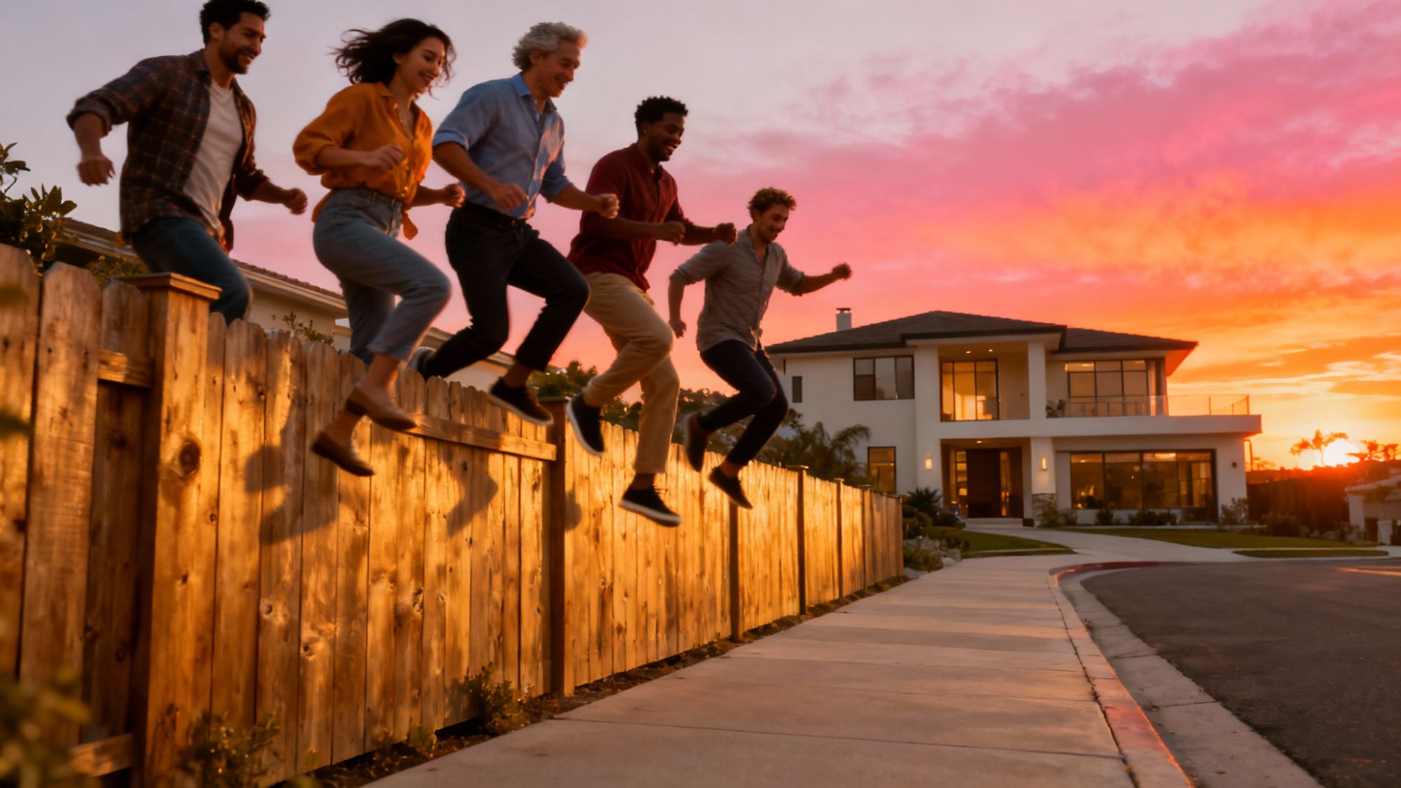 A "For Sale" sign in motion blur being hammered into the yard of a San Diego home, symbolizing a sudden surge in housing market activity for November 2025.