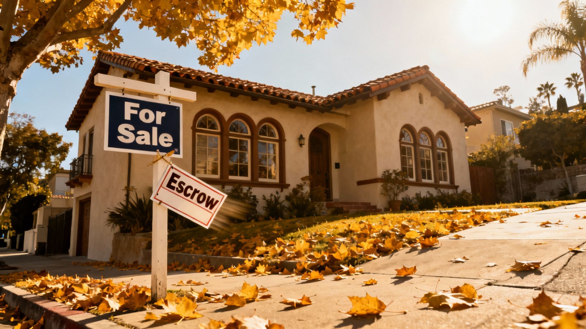 San Diego homes for sale with For Sale and In Escrow signs, illustrating the November 2025 housing market update.