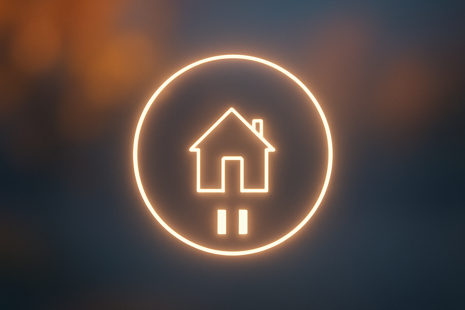 A conceptual image of a glowing pause button with a house icon inside, representing the post-Labor Day pause in the San Diego real estate market.