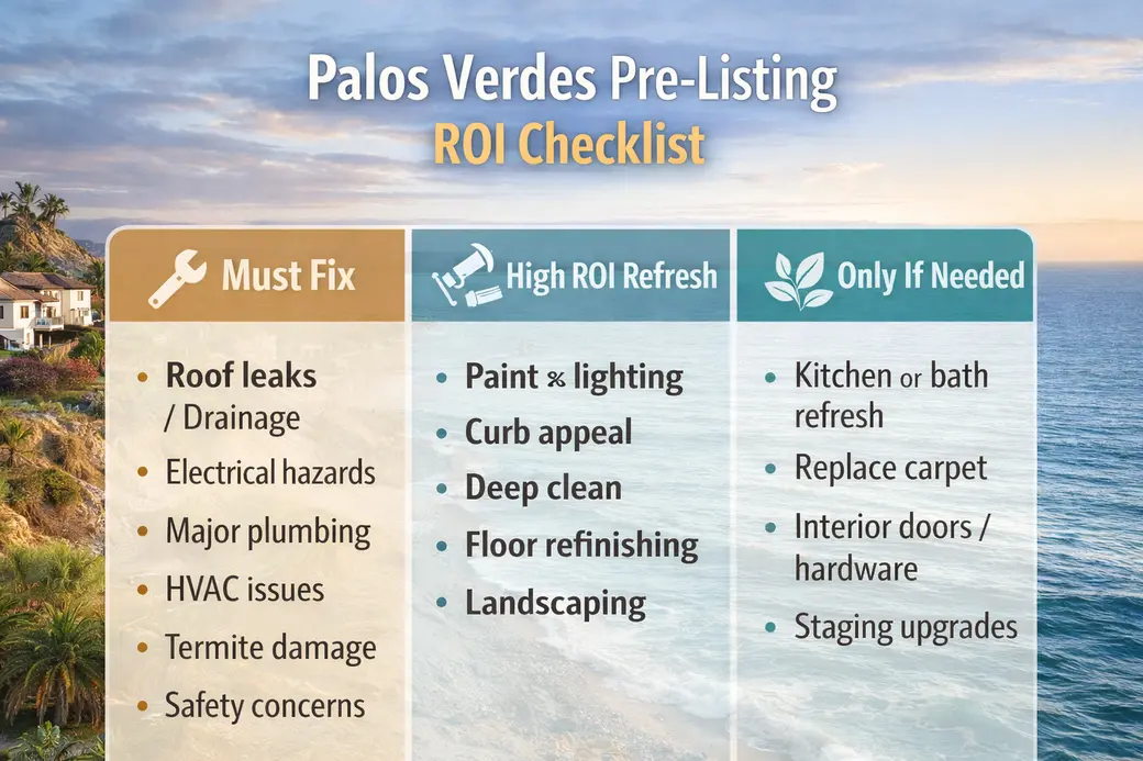 What Repairs Boost ROI Before Listing in Palos Verdes: Seller Checklist