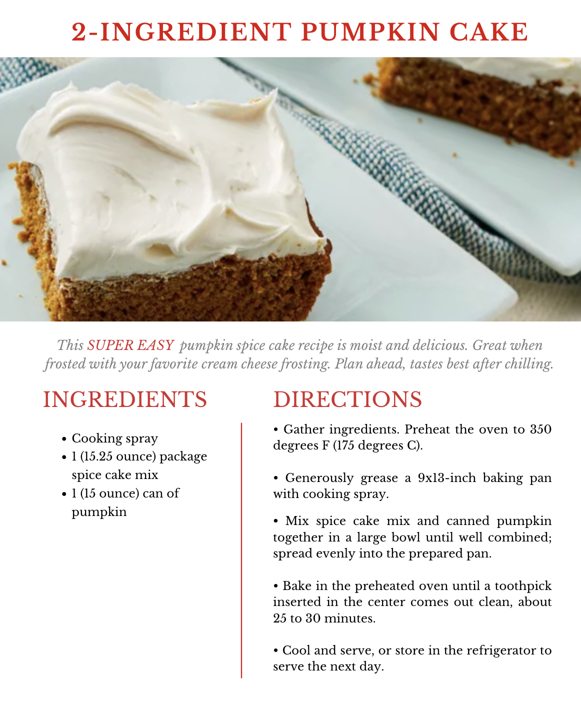 2 Ingredient Pumpkin Spice Cake