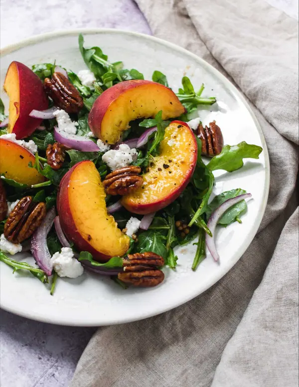 Peach Salad with Goat Cheese & Candied Pecans