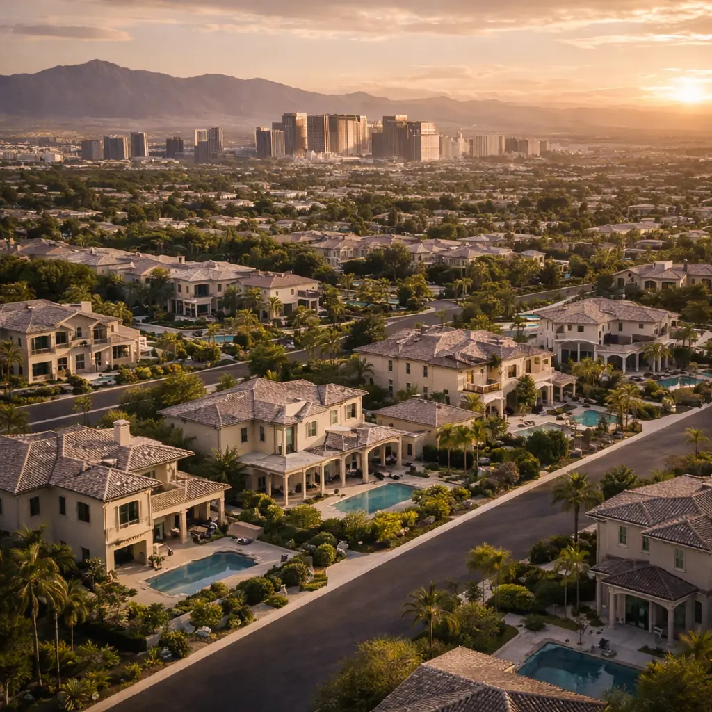 Golden hour over Las Vegas homes