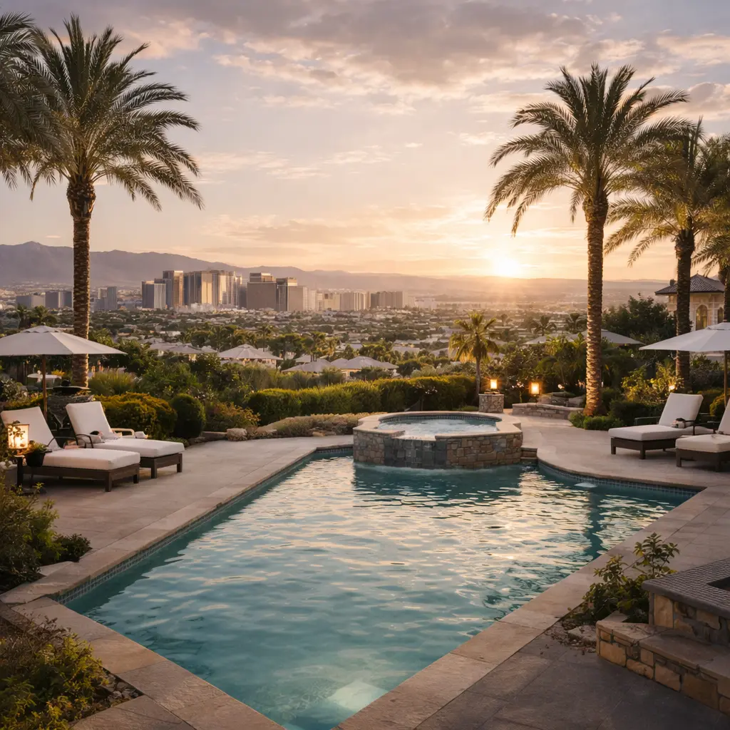 Luxurious Las Vegas pool at sunset