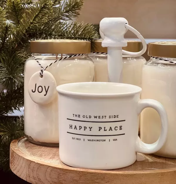 Curated Home Essentials for Old West Side Longview, WA: Tea Towels, Mugs & Community-Inspired Style. Courtesy of Old West Side Realtor & Neighborhood Expert, Gena Graham — Longview, WA.,HOME REAL ESTATE Gena Graham