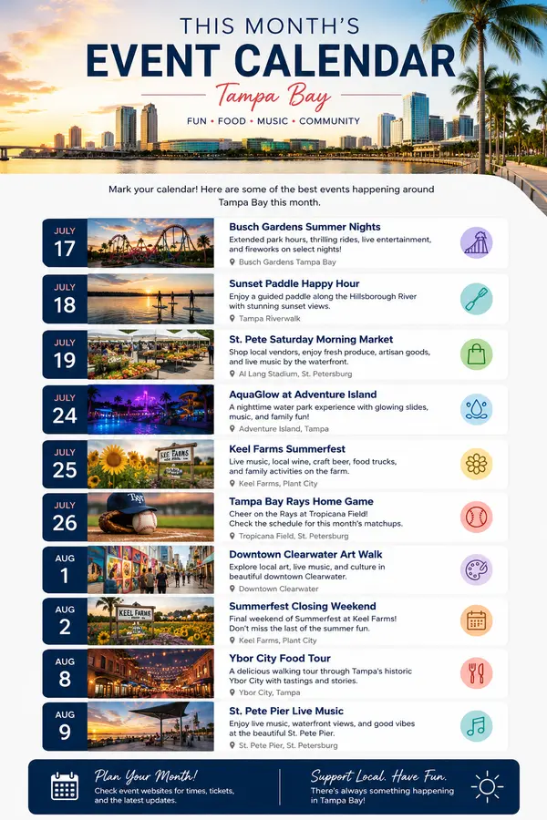 Tampa Bay Event Calendar | July & August 2026,Sondra Boruty