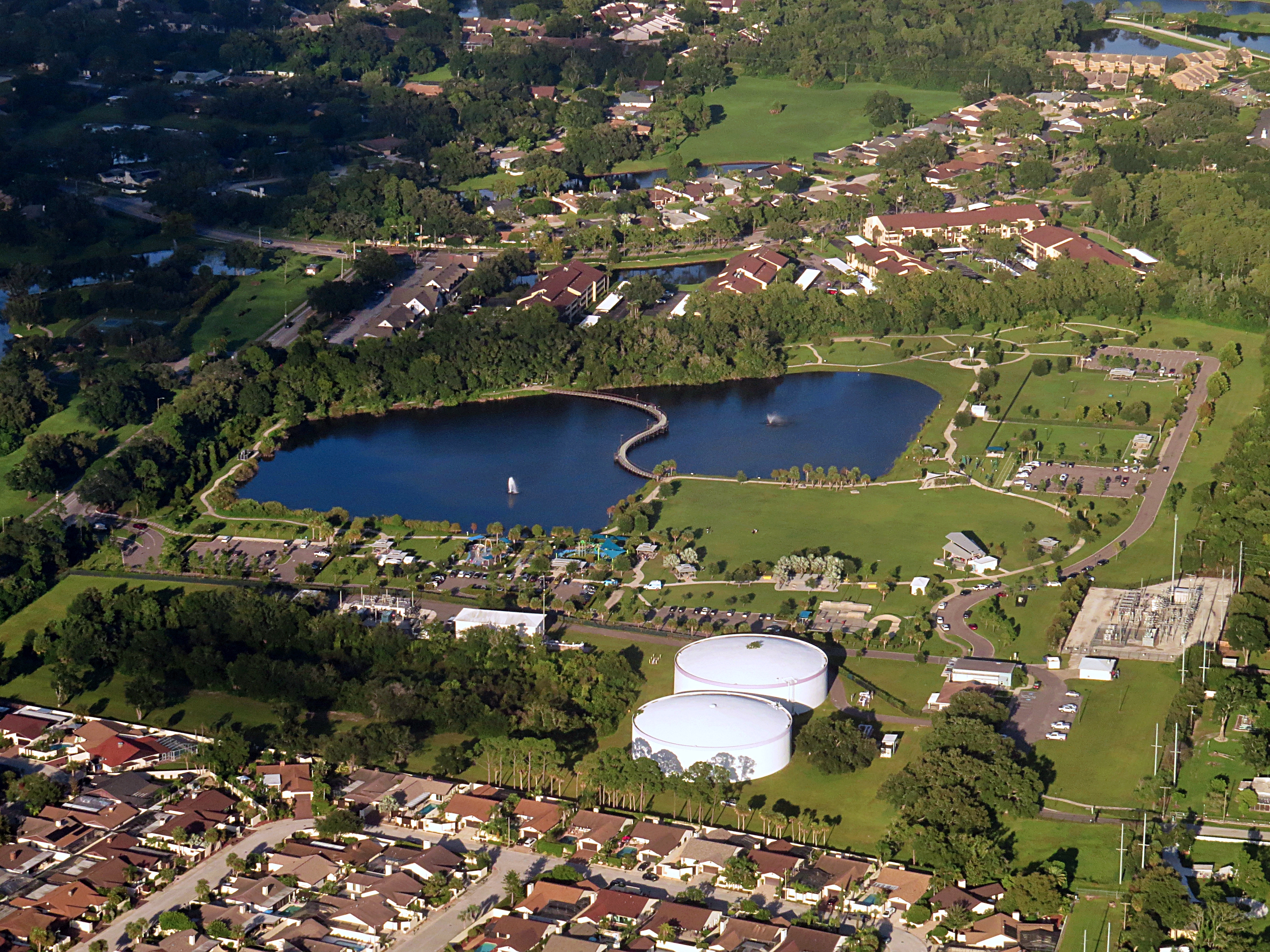 Aerial view of Carrollwood Village Park and pond