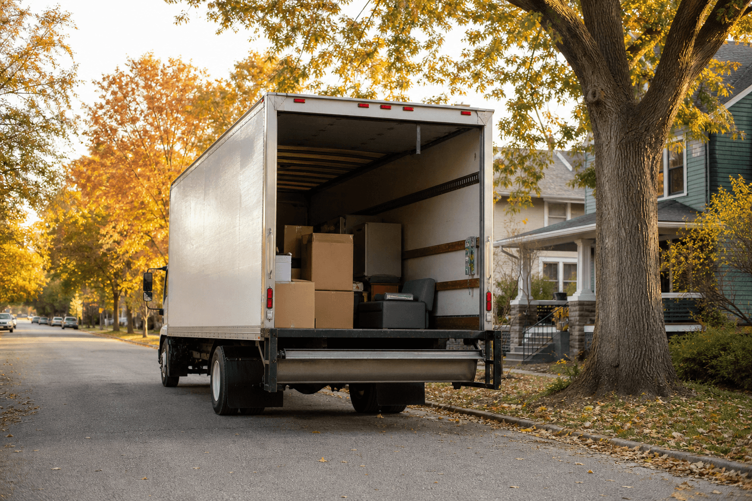 Moving truck on a tree-lined Springfield street