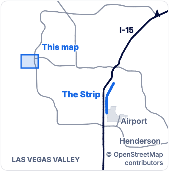 Small map of the Las Vegas valley. The map area sits just west of the 215 Beltway, on the northwest side of the valley, northwest of the Strip.