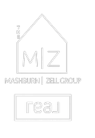The Mashburn Zell Group Logo in white. House shape with MZ initials. 