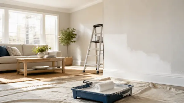 Bright living room being repainted before a home is listed for sale