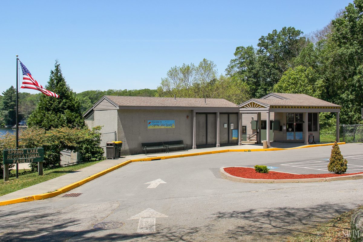 Entrance to Spring Lake Beach in Burrillville Rhode Island, a popular local spot for summer swimming and family recreation