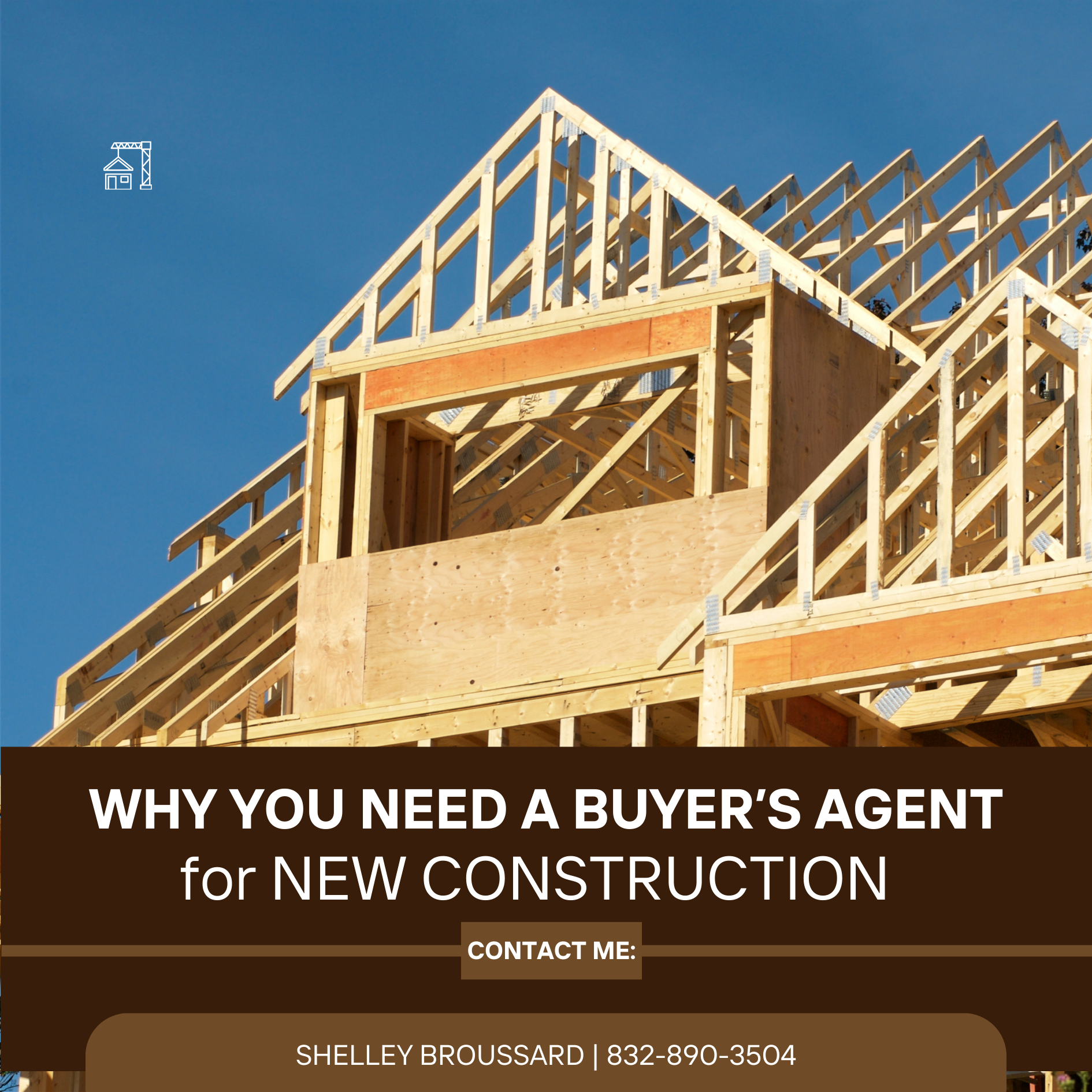 Wooden frame of new house construction with text overlay